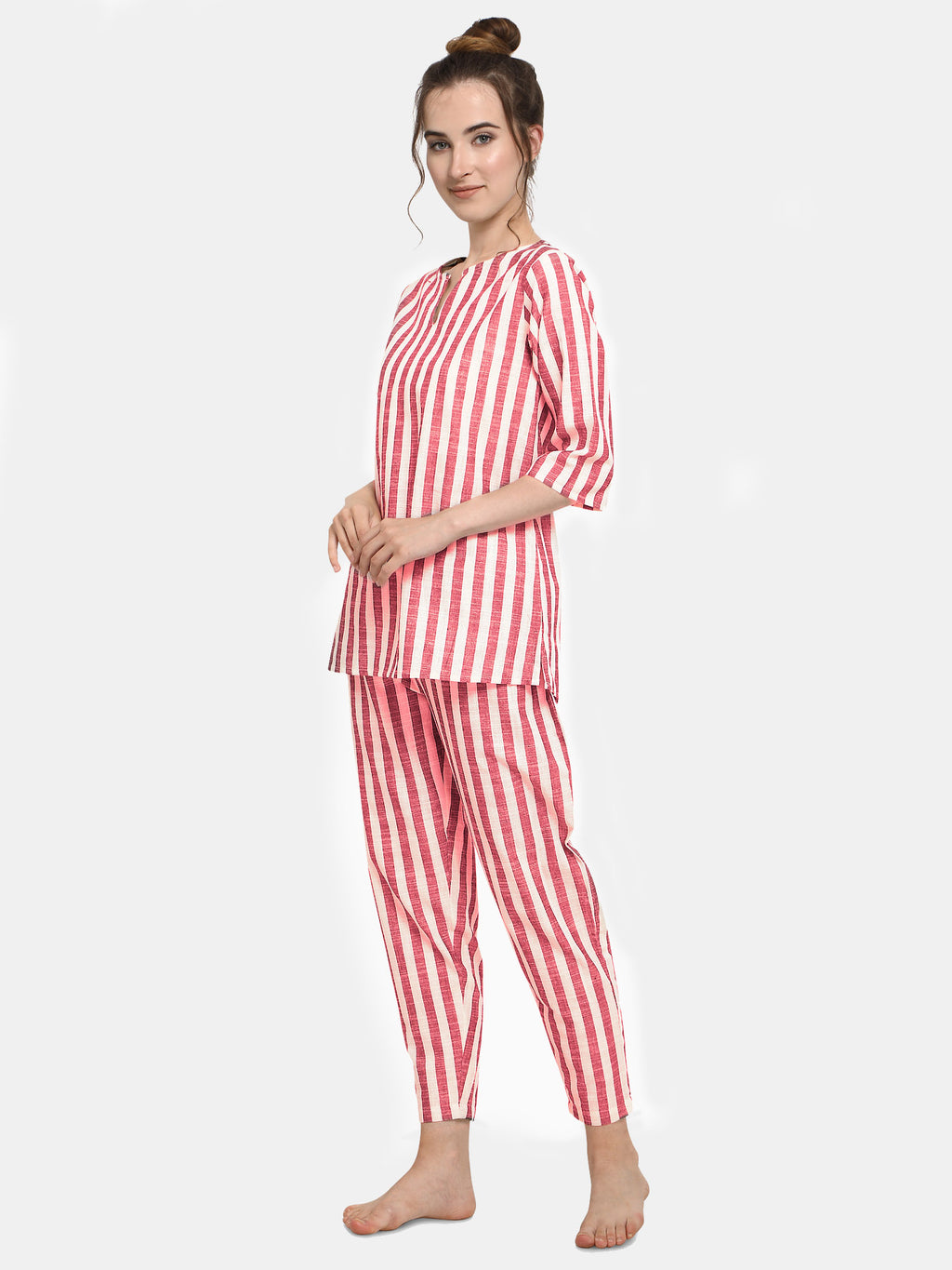 Red Striped Long Nightsuit Set (MFNIGHT2539)