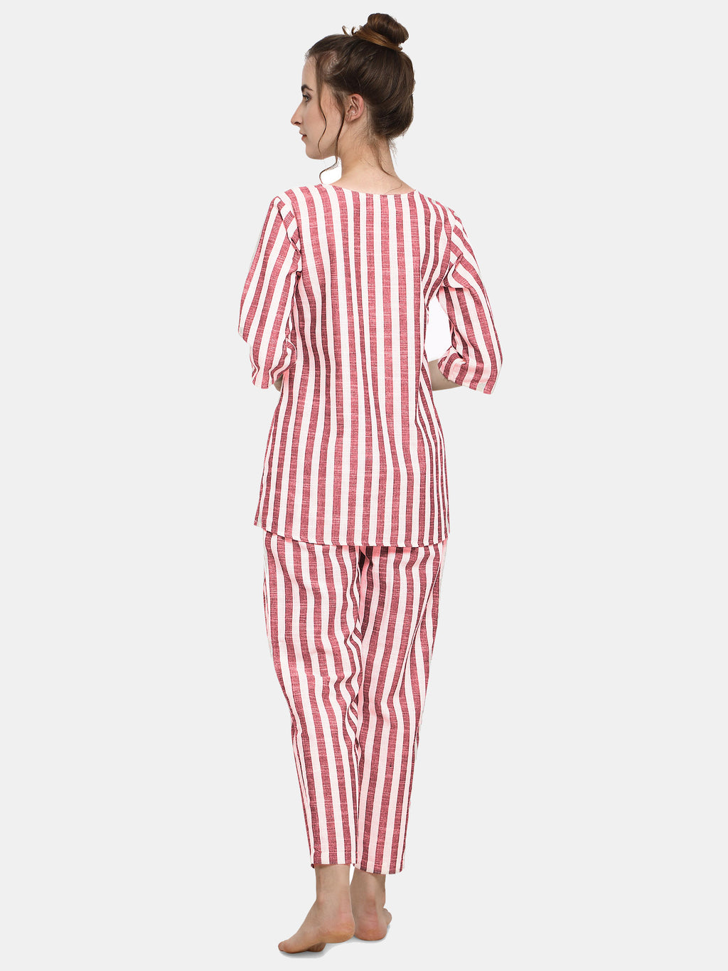 Red Striped Long Nightsuit Set (MFNIGHT2539)
