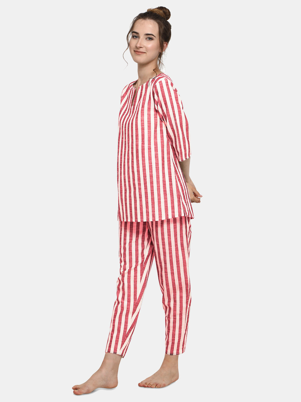 Red Striped Long Nightsuit Set (MFNIGHT2539)