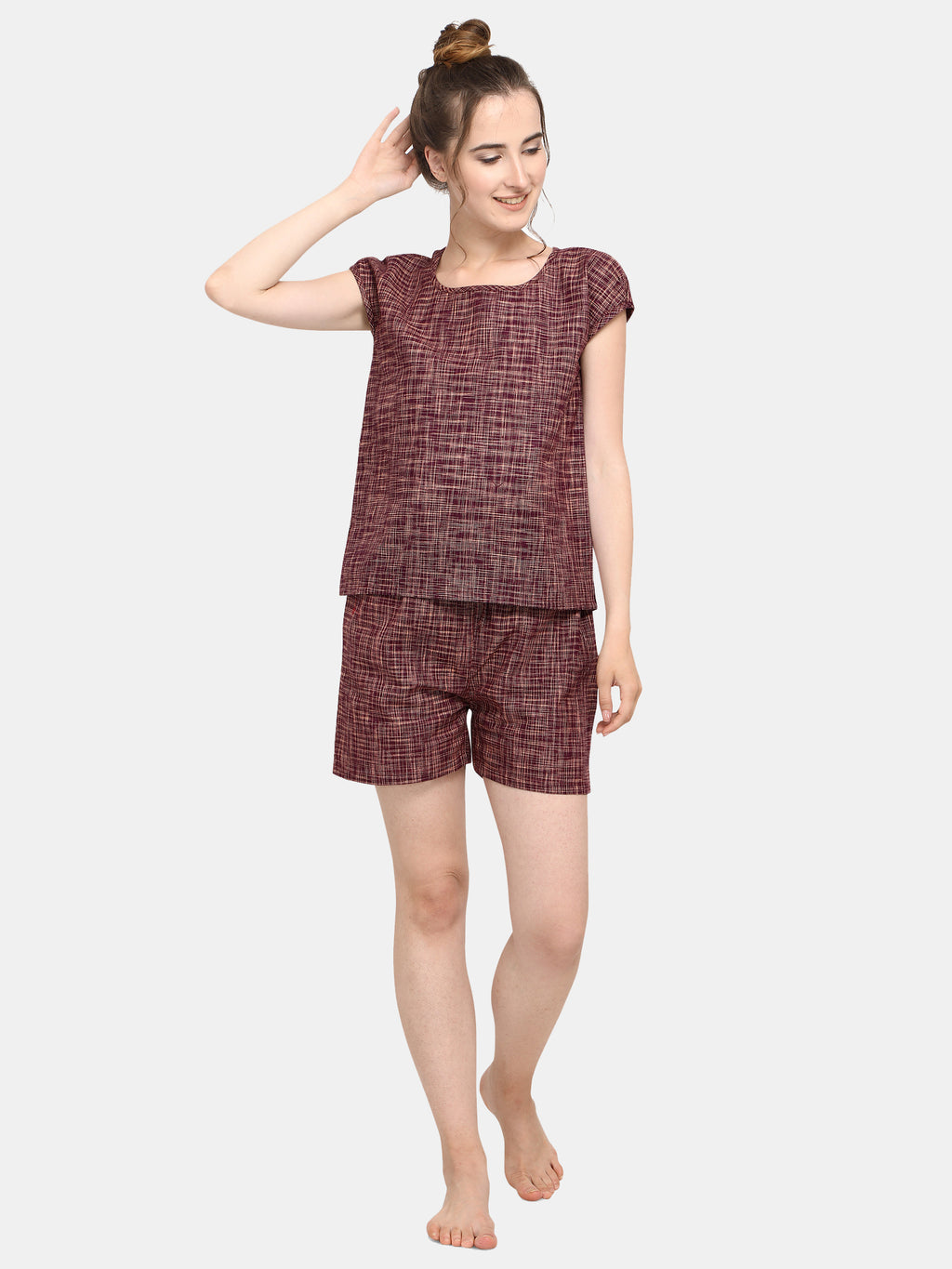 Deep wine Cotton Short Nightsuit Set (MFNIGHT2521)