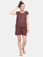 Deep wine Cotton Short Nightsuit Set (MFNIGHT2521)