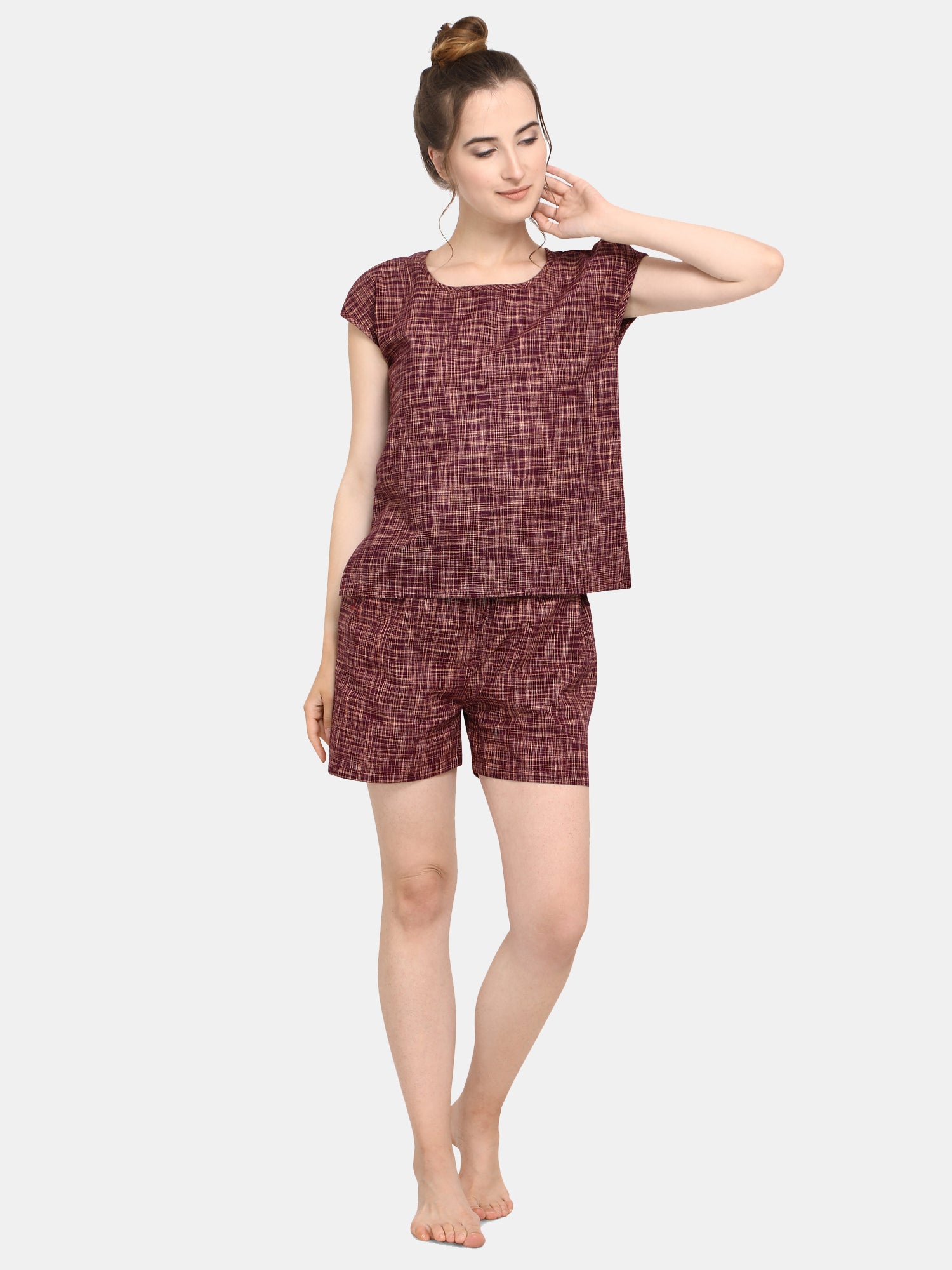 Deep wine Cotton Short Nightsuit Set (MFNIGHT2521)