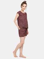 Deep wine Cotton Short Nightsuit Set (MFNIGHT2521)