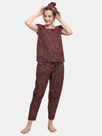 Deep wine Cotton Long Nightsuit Set (MFNIGHT2522)