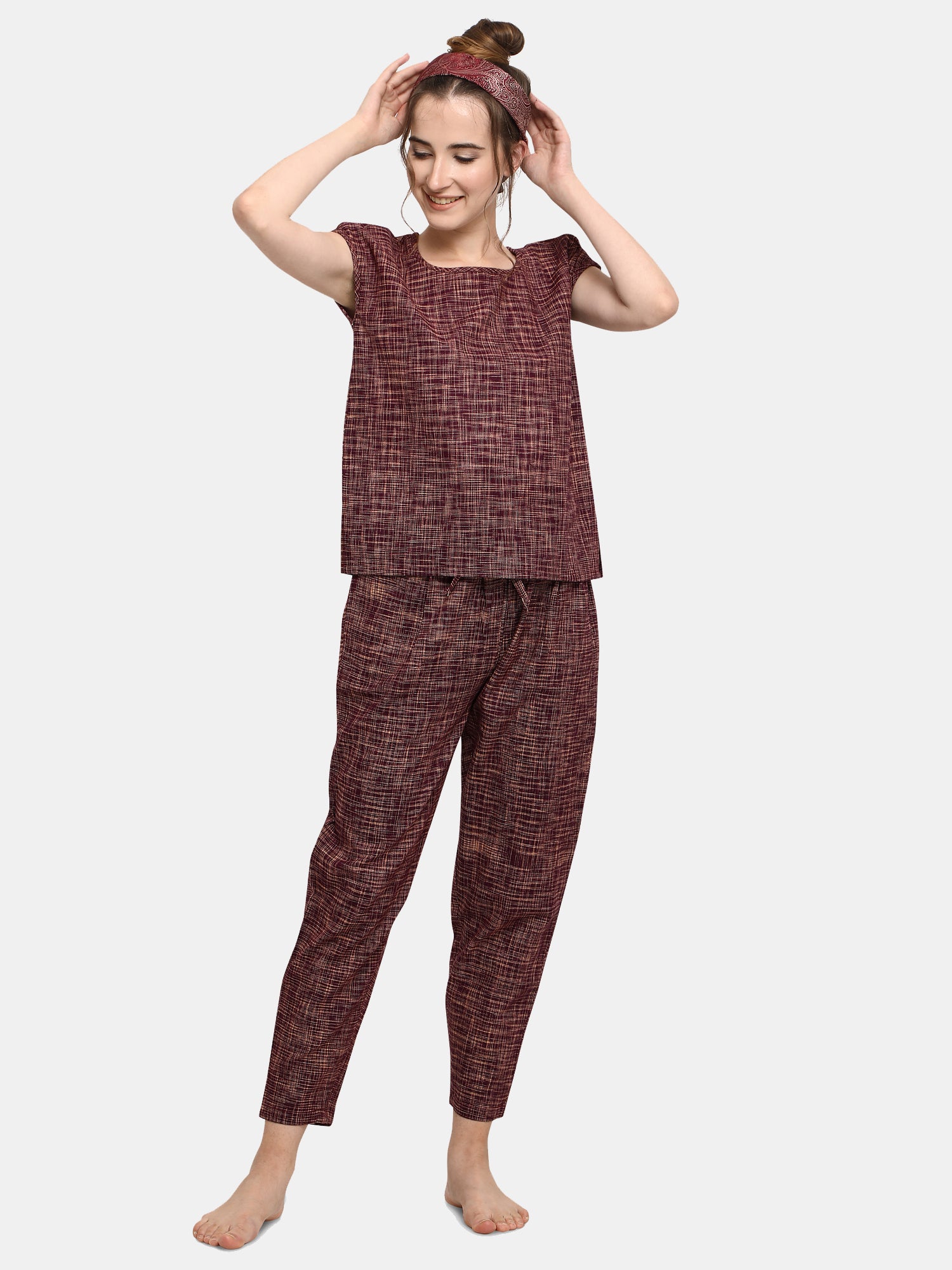 Deep wine Cotton Long Nightsuit Set (MFNIGHT2522)