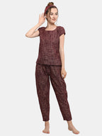 Deep wine Cotton Long Nightsuit Set (MFNIGHT2522)
