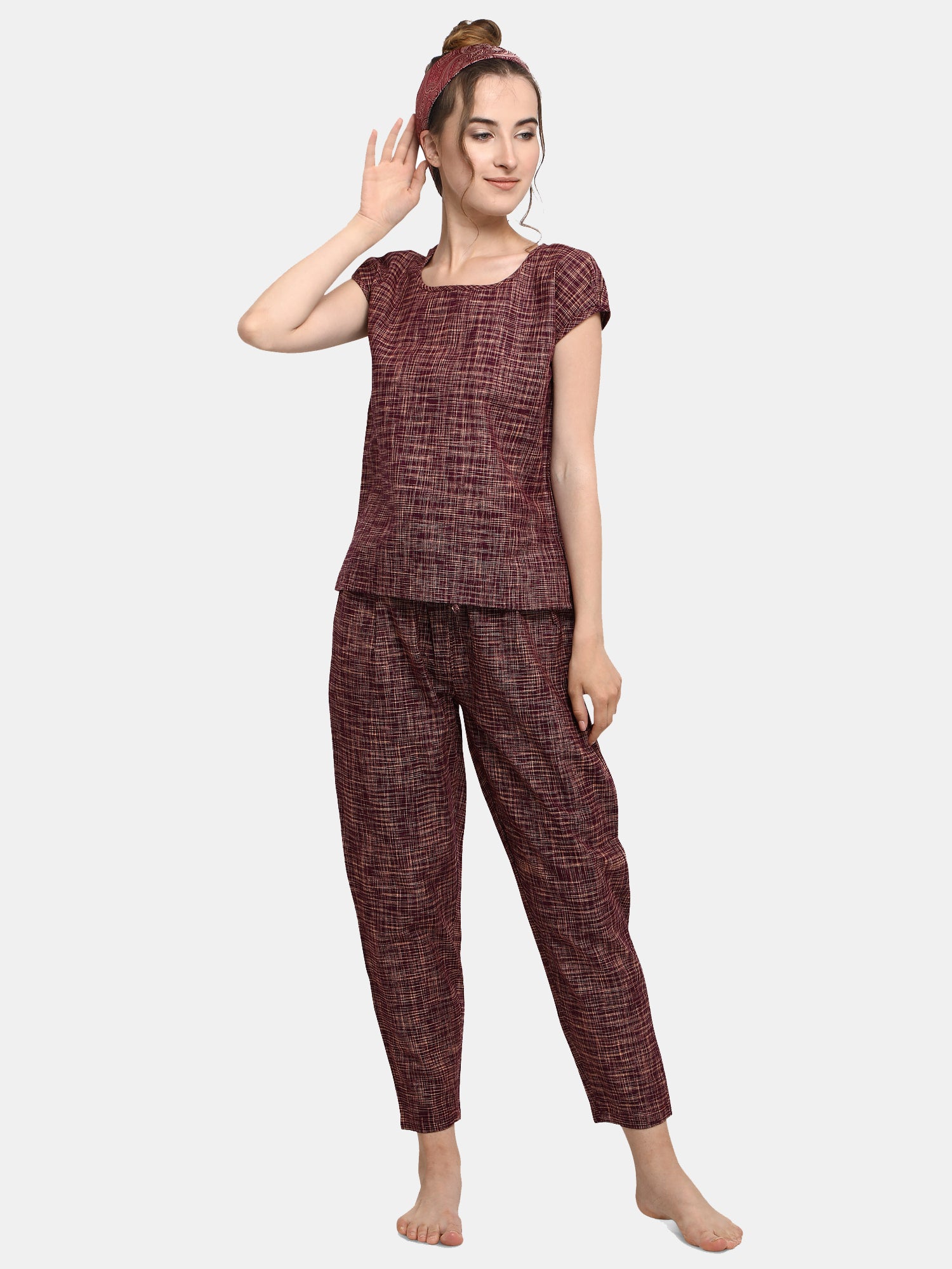 Deep wine Cotton Long Nightsuit Set (MFNIGHT2522)