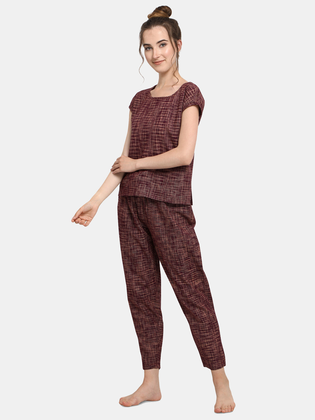 Deep wine Cotton Long Nightsuit Set (MFNIGHT2522)