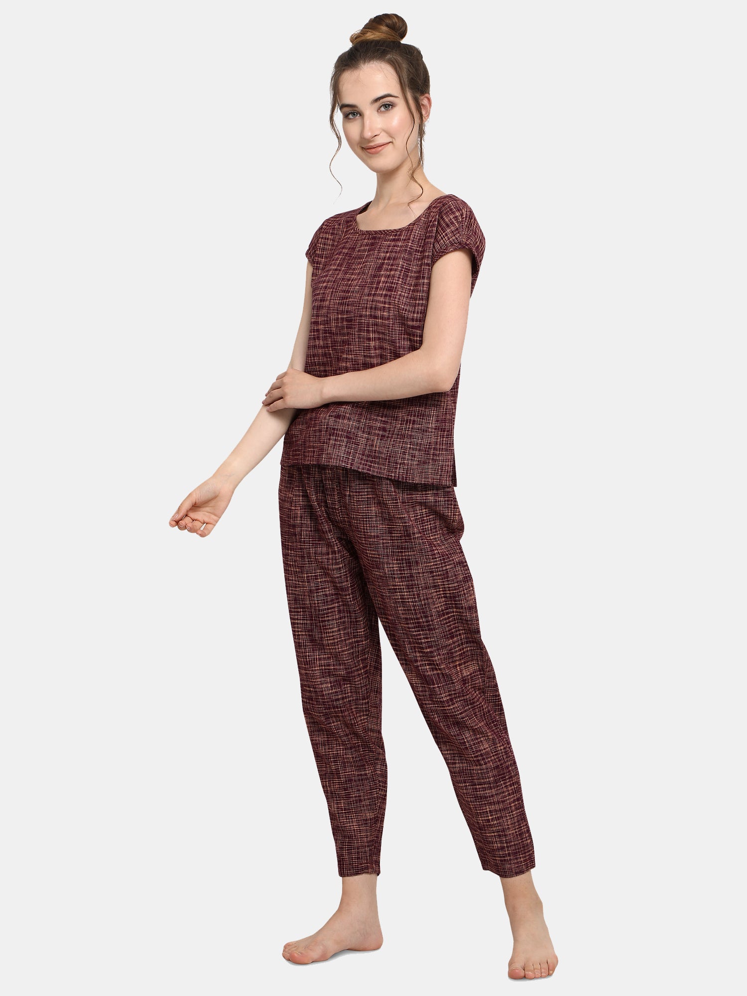 Deep wine Cotton Long Nightsuit Set (MFNIGHT2522)