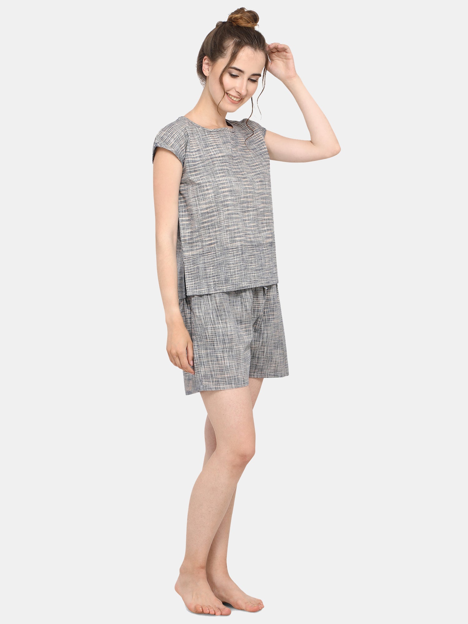 Grey Slub cotton Short Nightsuit Set (MFNIGHT2523)