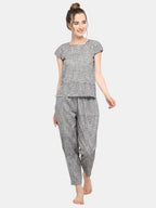 Grey Slub Cotton Long Nightsuit set (MFNIGHT2524)