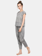 Grey Slub Cotton Long Nightsuit set (MFNIGHT2524)