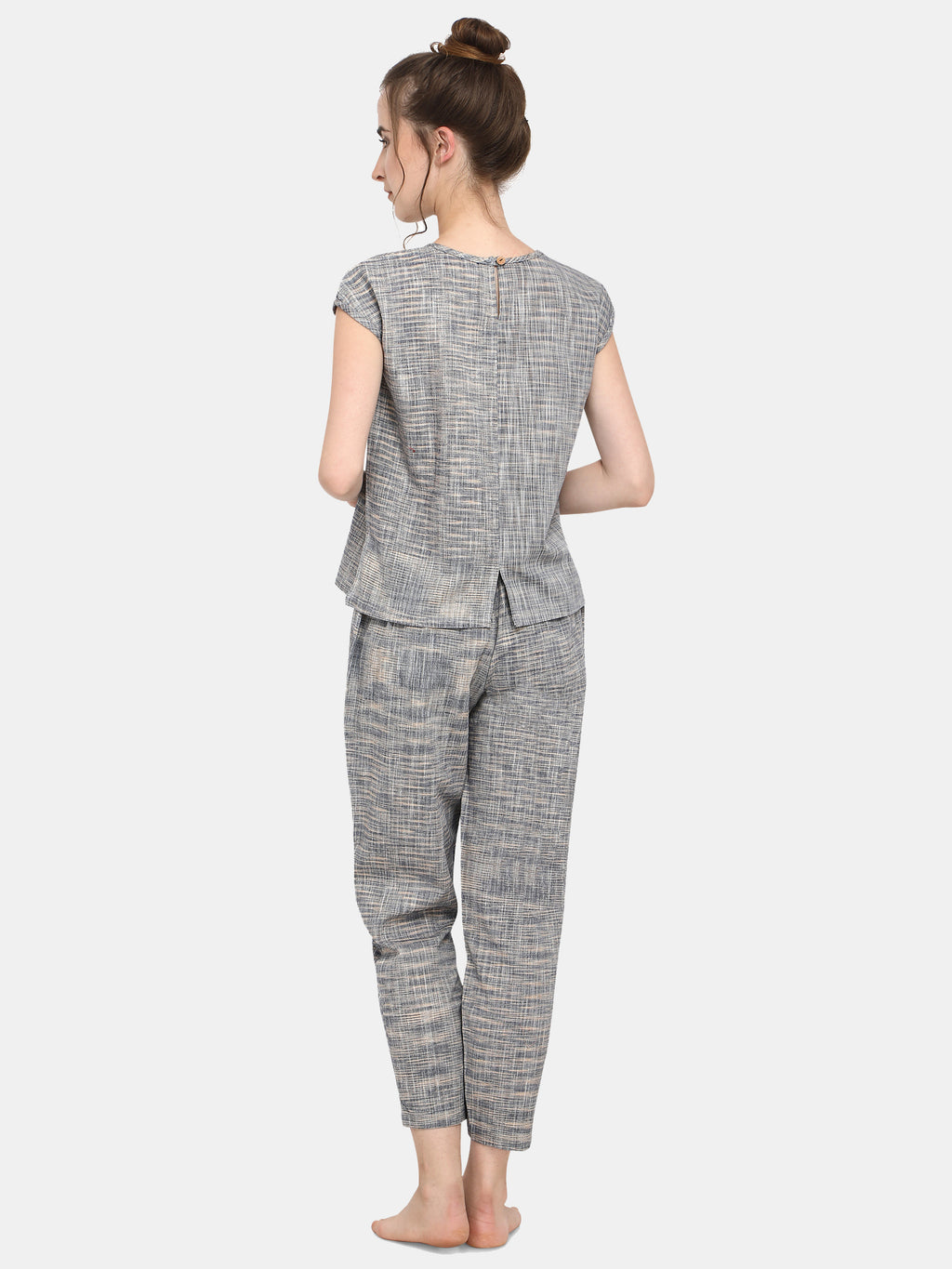 Grey Slub Cotton Long Nightsuit set (MFNIGHT2524)