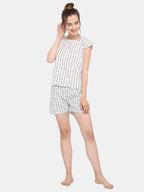 White Checkered Cotton Short Nightsuit Set (MFNIGHT2525)