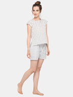 White Checkered Cotton Short Nightsuit Set (MFNIGHT2525)