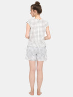 White Checkered Cotton Short Nightsuit Set (MFNIGHT2525)