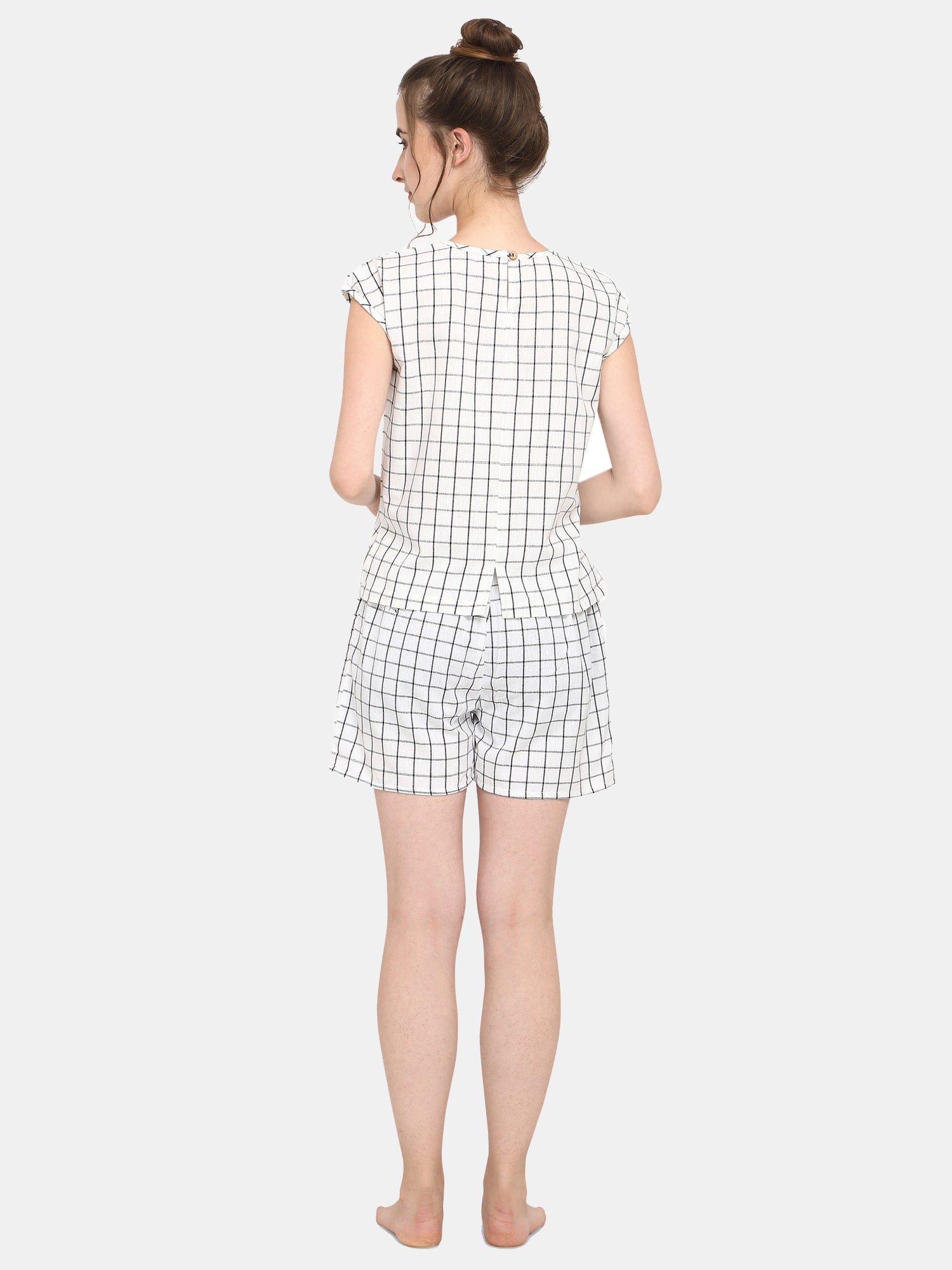 White Checkered Cotton Short Nightsuit Set (MFNIGHT2525)