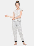White Checkered Cotton Long Night Suit Set (MFNIGHT2526)