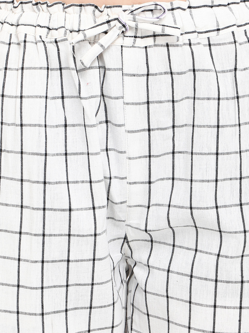 White Checkered Cotton Long Night Suit Set (MFNIGHT2526)