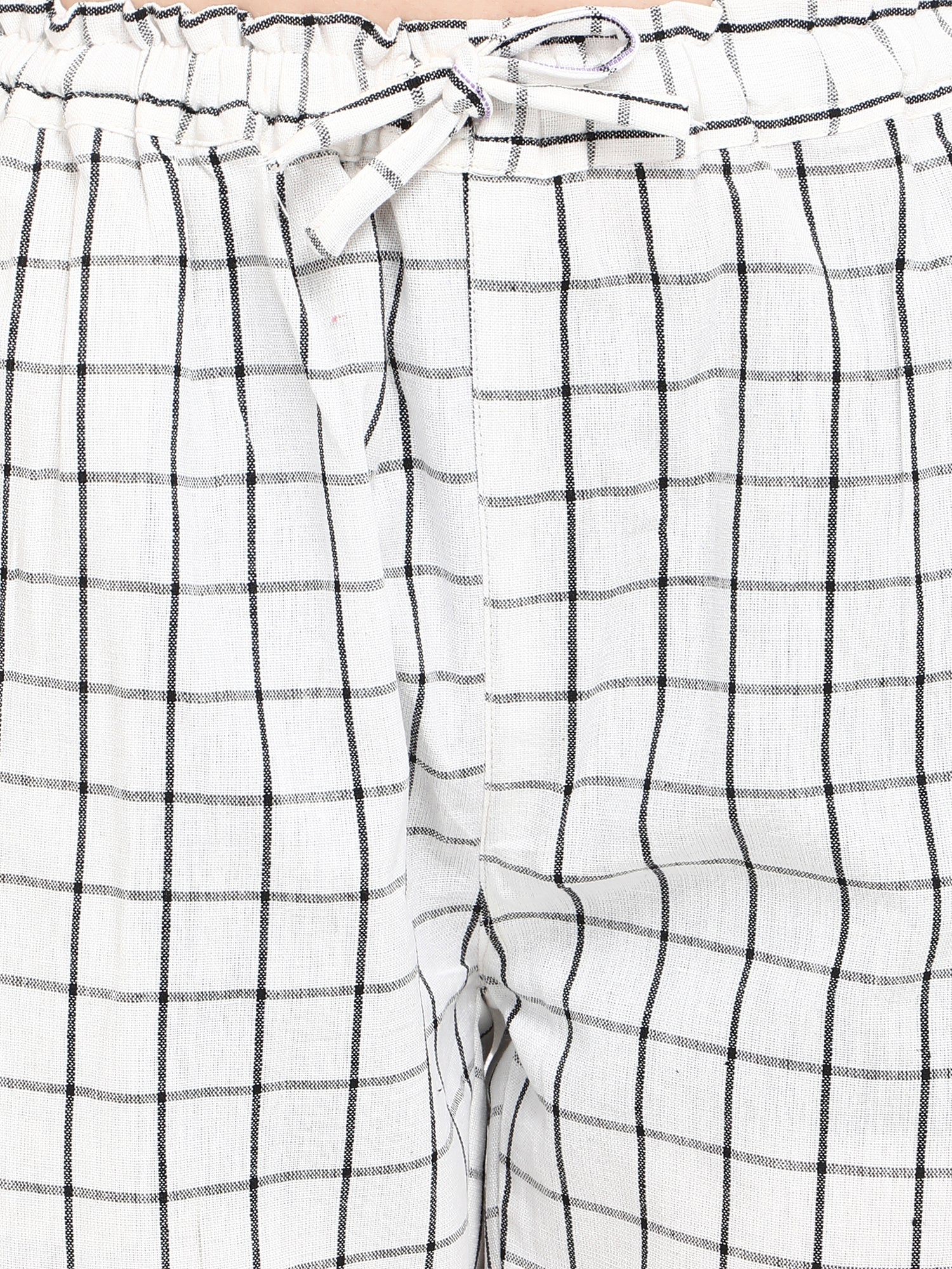 White Checkered Cotton Long Night Suit Set (MFNIGHT2526)