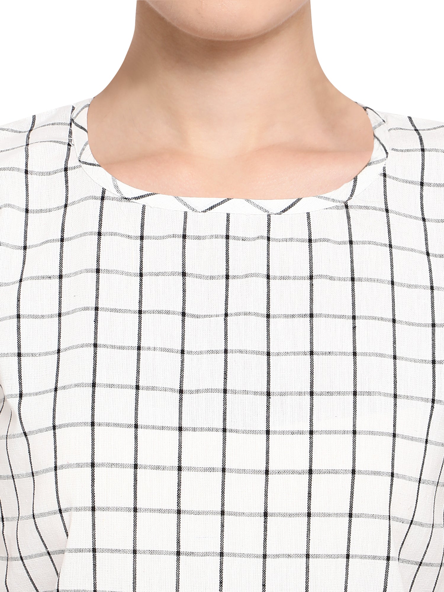 White Checkered Cotton Long Night Suit Set (MFNIGHT2526)