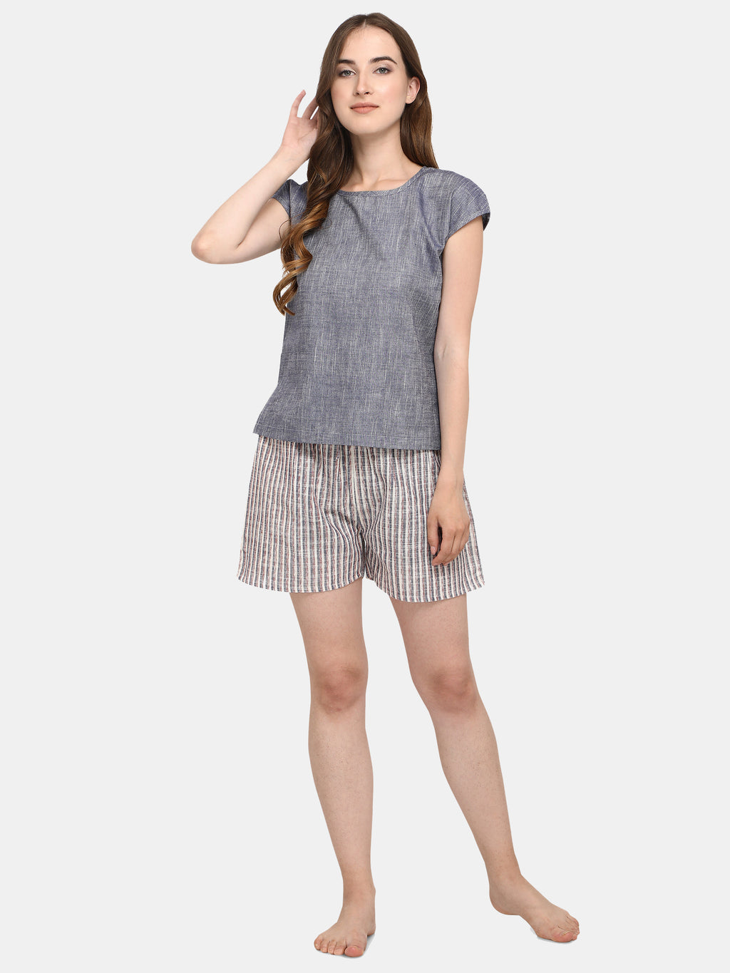 Striped Drop shoulder Short Nightsuit Set (MFNIGHT2527)