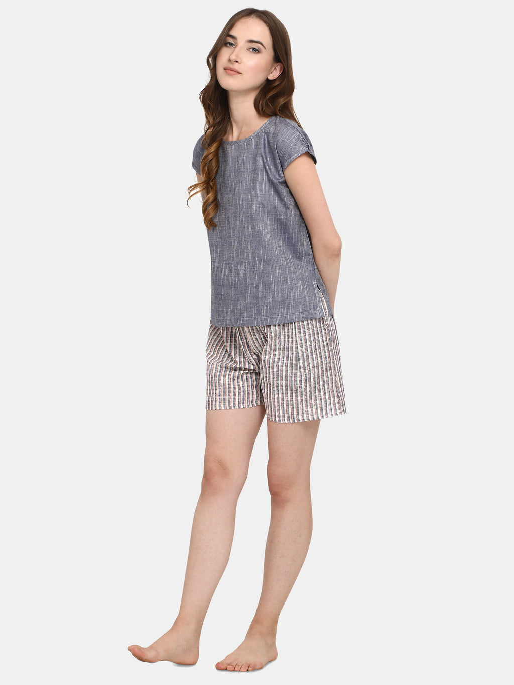 Striped Drop shoulder Short Nightsuit Set (MFNIGHT2527)