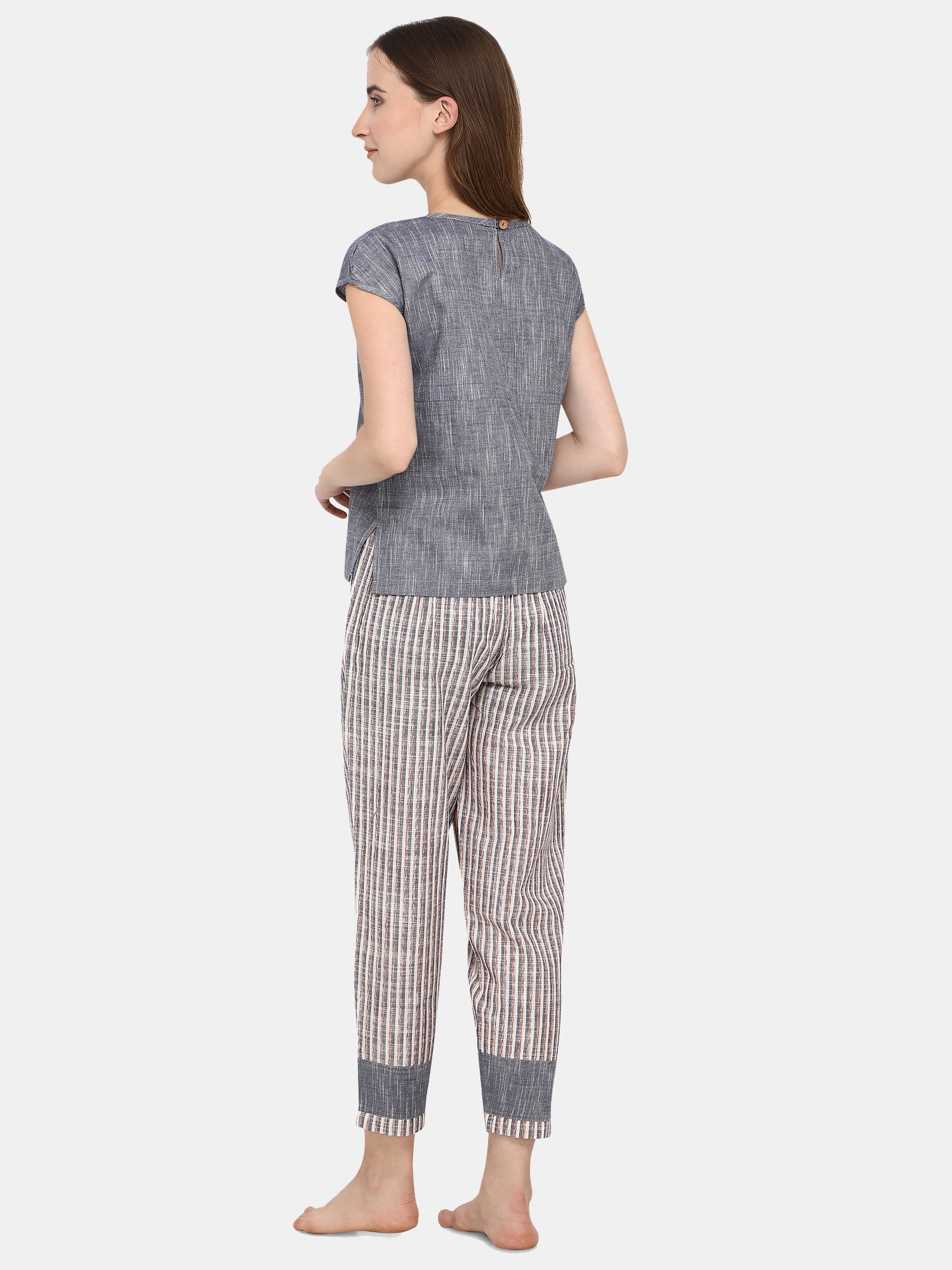 Striped Drop Shoulder Long Nightsuit Set (MFNIGHT2528)
