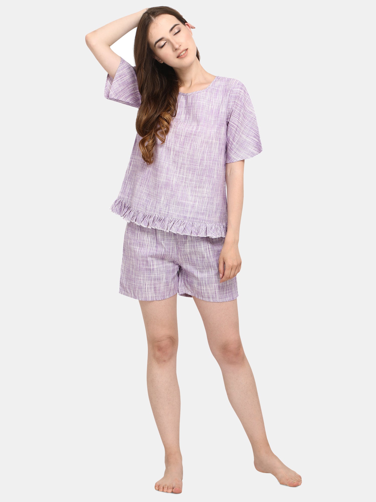 Lavender Cotton Short Nightsuit Set (MFNIGHT2529)