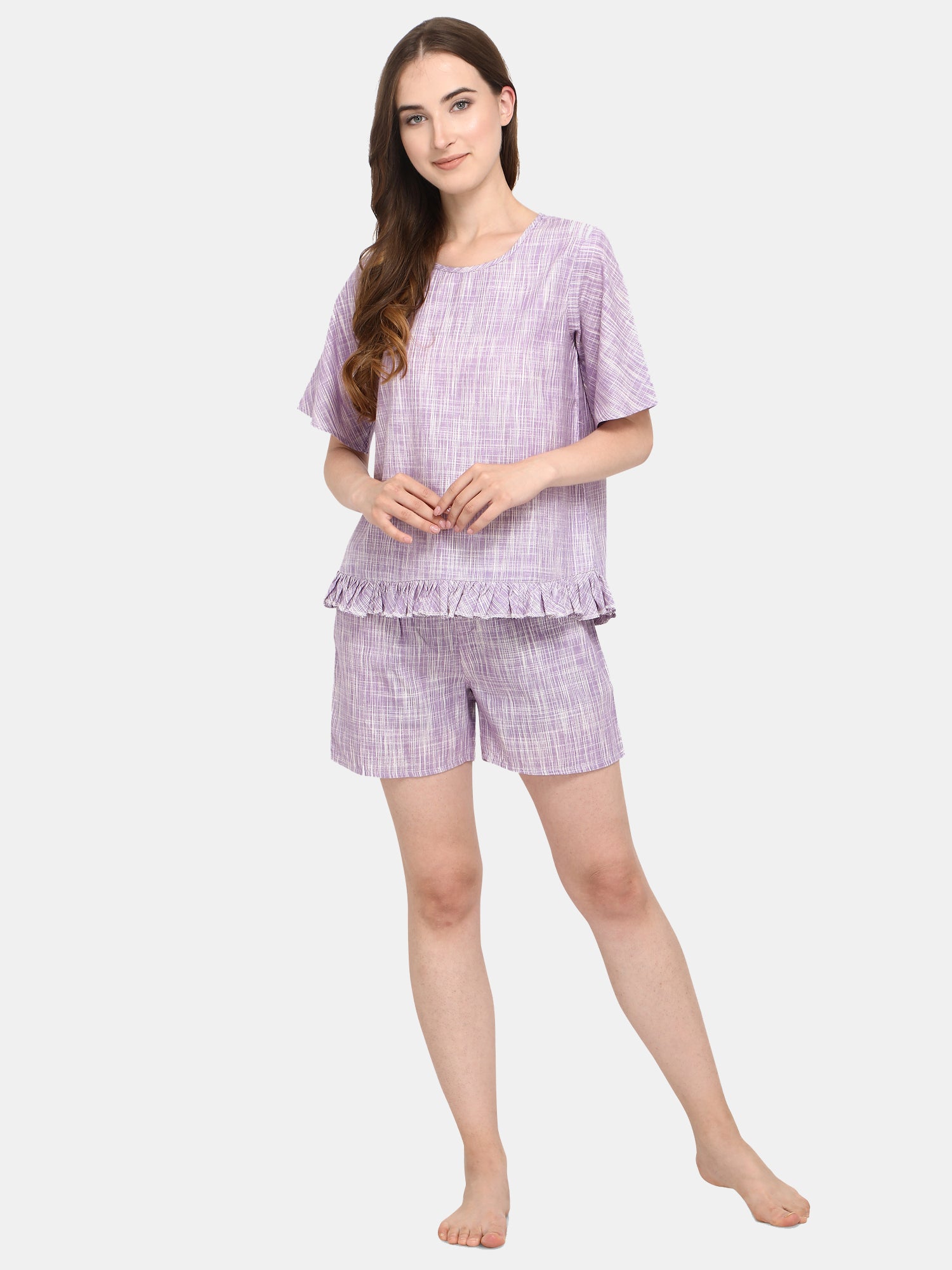 Lavender Cotton Short Nightsuit Set (MFNIGHT2529)