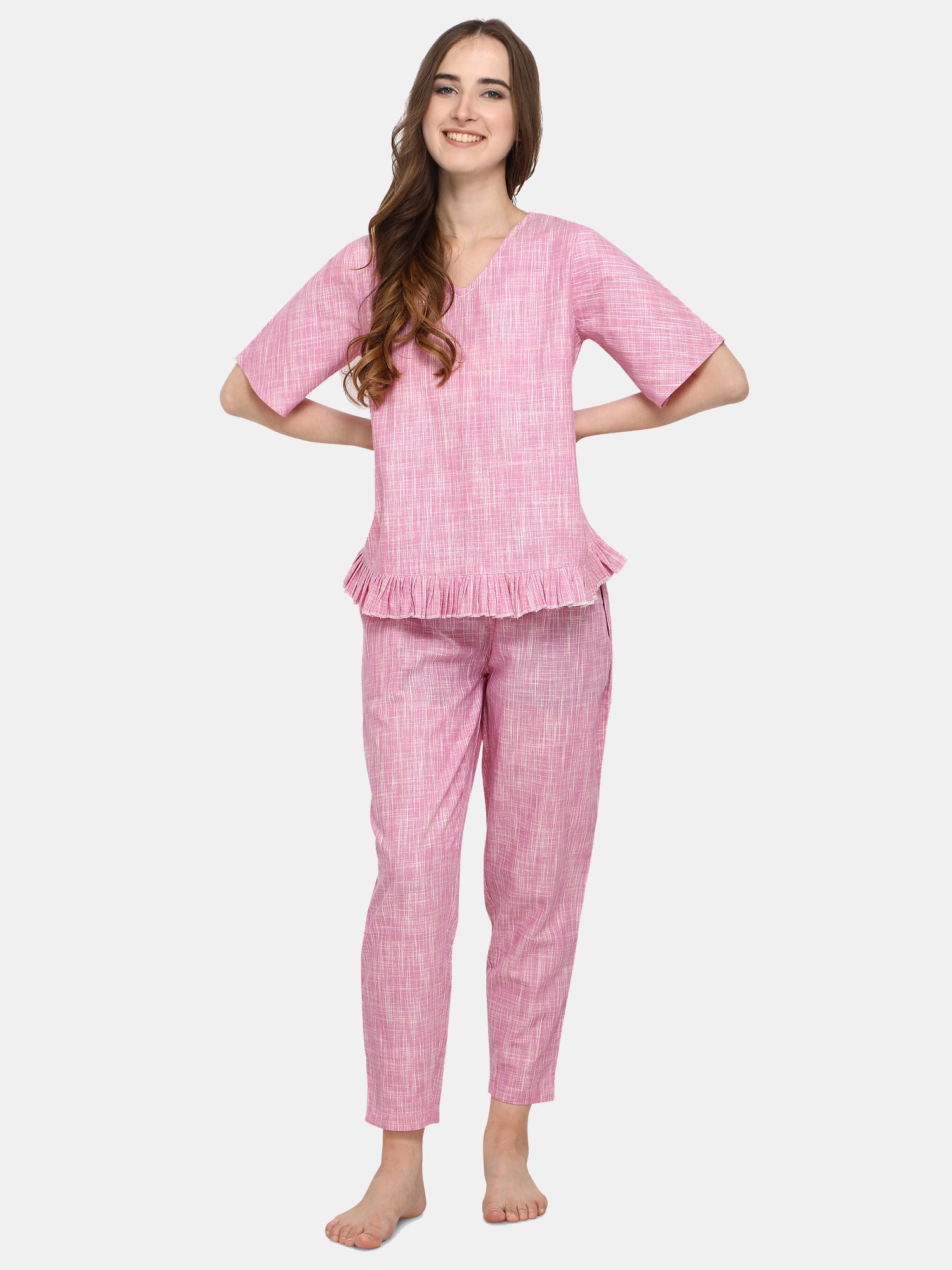 Baby Pink Long Nightsuit Set (MFNIGHT2532)