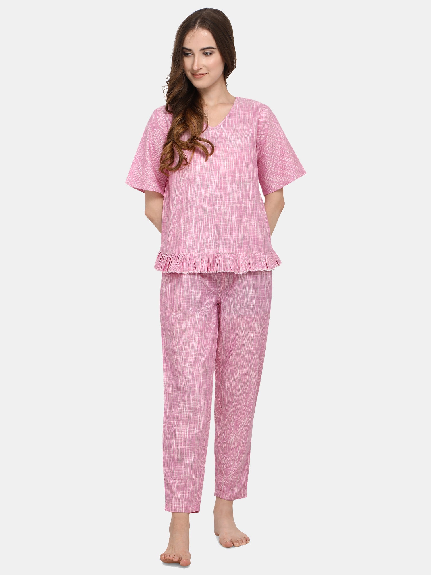 Baby Pink Long Nightsuit Set (MFNIGHT2532)