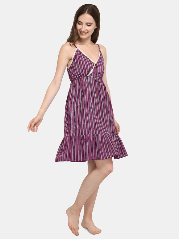 Purple Stripe Cotton Nighty (MFNIGHT2533)