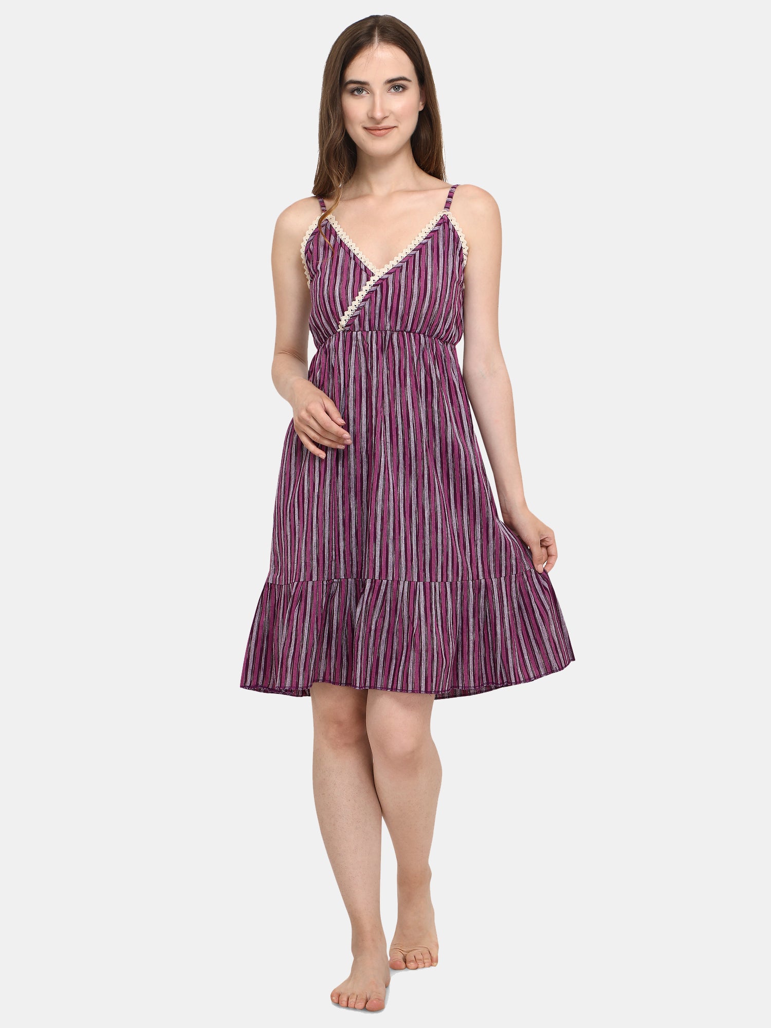 Purple Stripe Cotton Nighty (MFNIGHT2533)