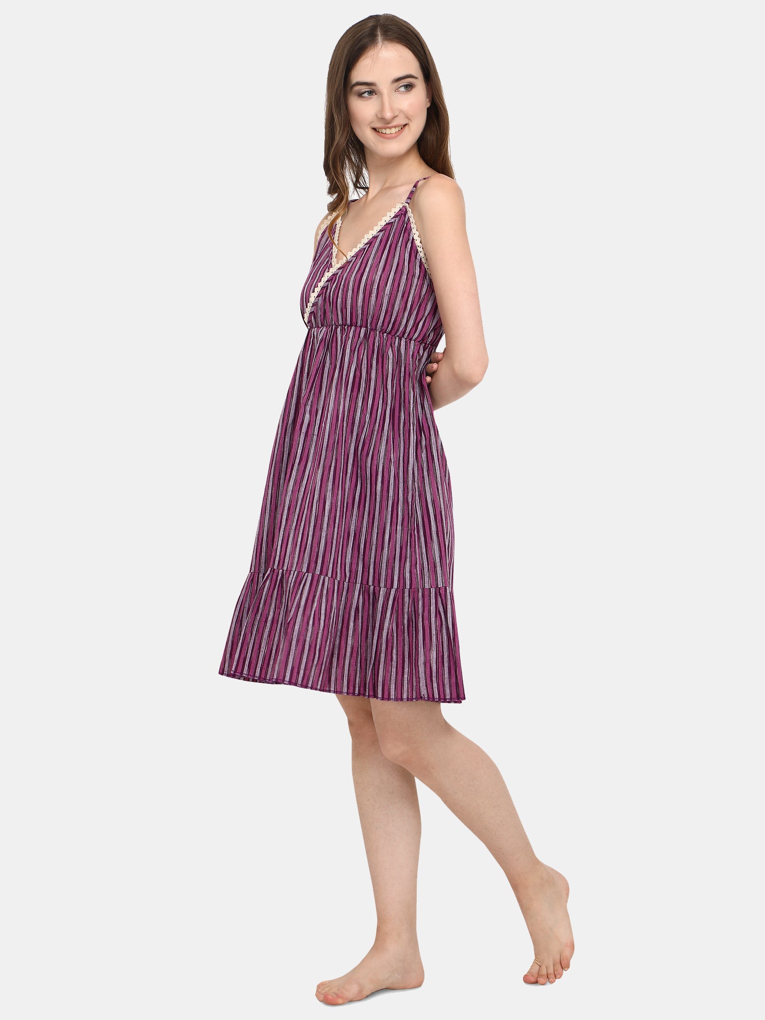 Purple Stripe Cotton Nighty (MFNIGHT2533)