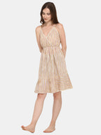 Beige Stripe Cotton Nighty (MFNIGHT2534)