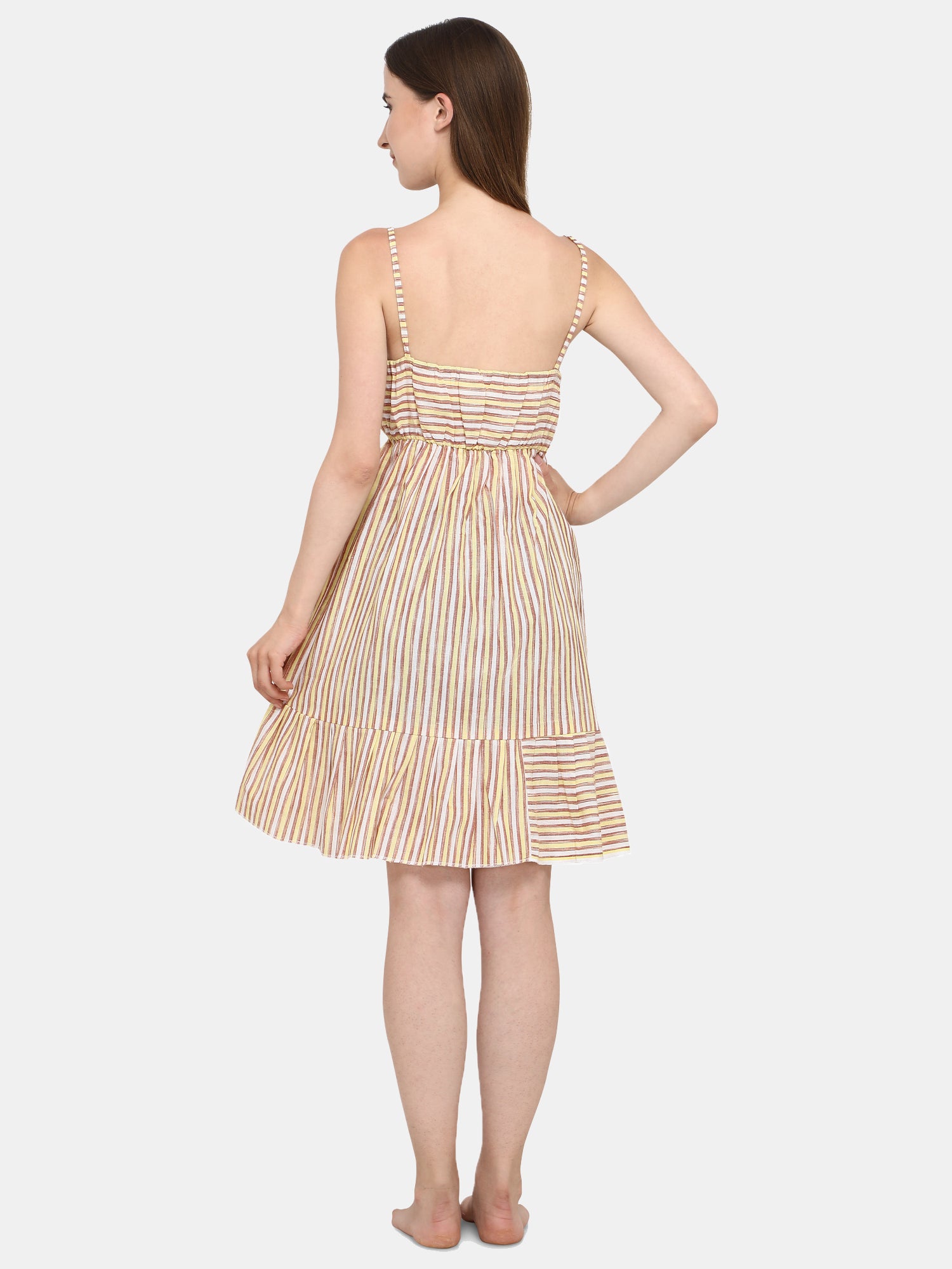 Beige Stripe Cotton Nighty (MFNIGHT2534)