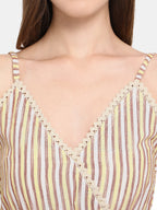 Beige Stripe Cotton Nighty (MFNIGHT2534)
