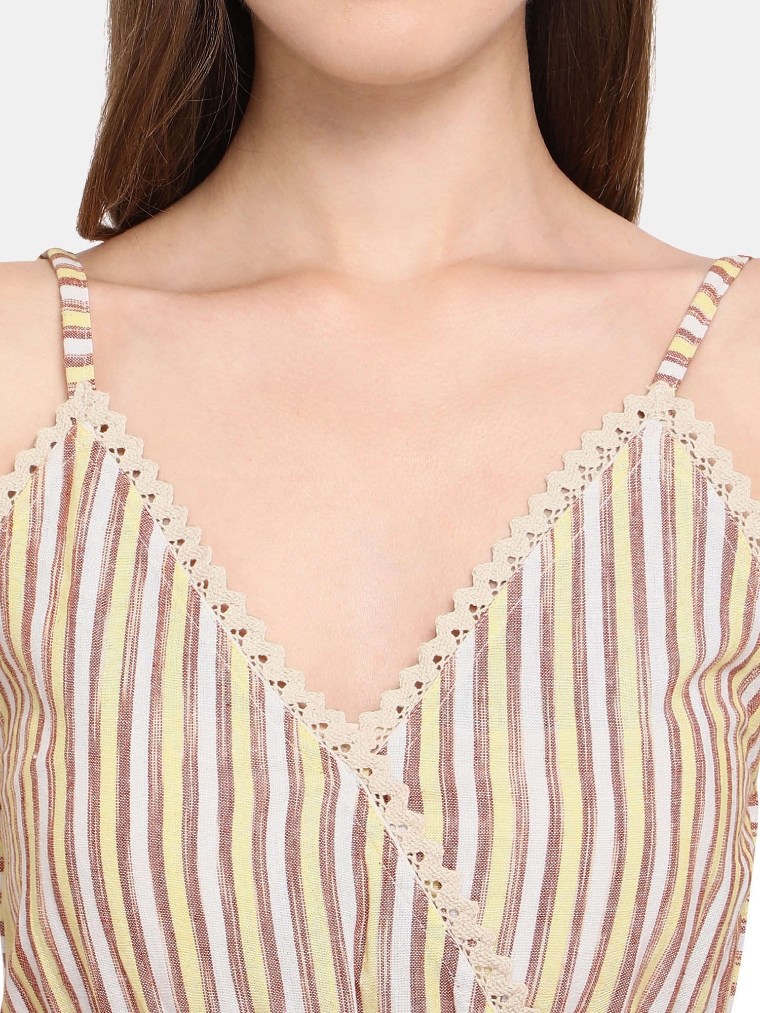 Beige Stripe Cotton Nighty (MFNIGHT2534)
