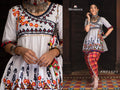 Pure white angarkha yoke dhingli embroidered kedia and chex tulip pants set (MF1503)