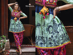 Parrot Green Elephant Embroidered yoke colorful kedia and pink chex tulip pants (MF1507)