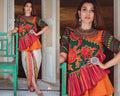 Orange angrakha pink frill kedia with off white bordered tulip pant (MF8009)