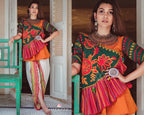 Orange angrakha pink frill kedia with off white bordered tulip pant (MF8009)