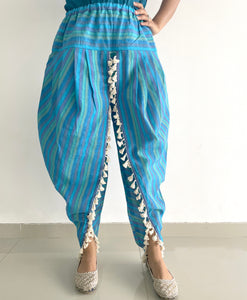 Turquoise striped dhoti with lace detailing (MFDHOTI17)