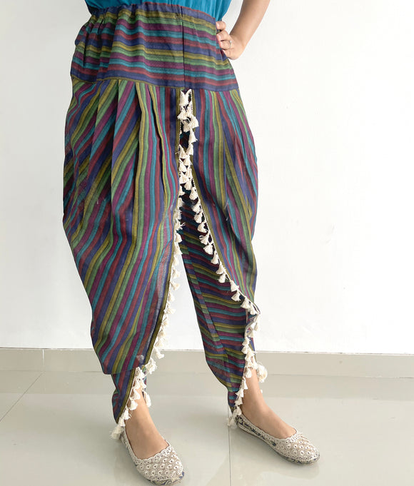 Grey striped dhoti with lace detailing (MFDHOTI18)