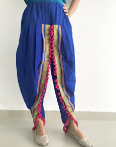 Blue dhoti with zari border and lace detailing (MFDHOTI20)