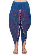 Blue Dhoti with pink print and pink pom pom detailing (MFDHOTI22)