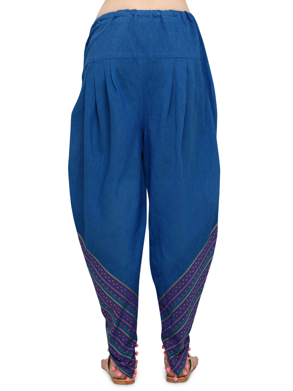 Blue Dhoti with pink print and pink pom pom detailing (MFDHOTI22)