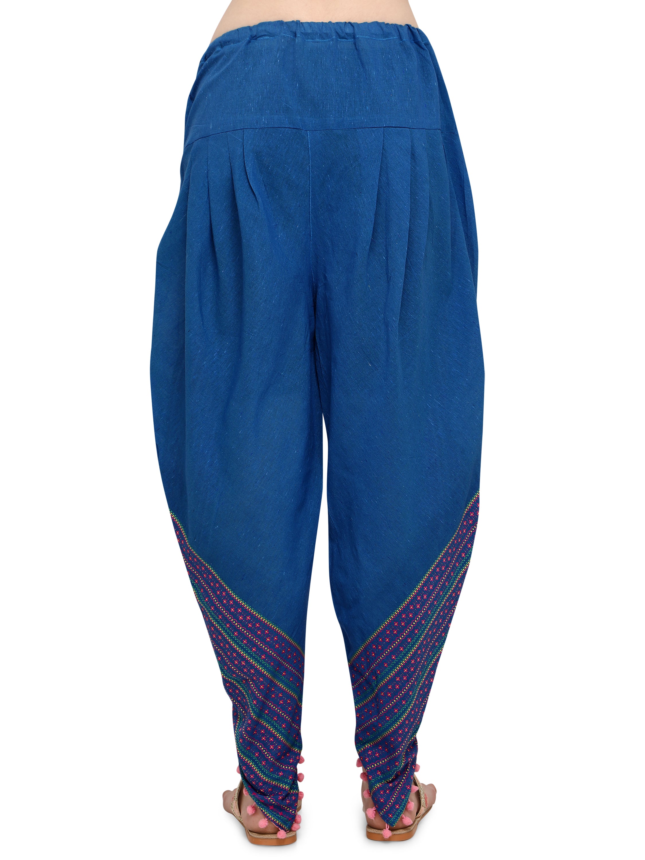 Blue Dhoti with pink print and pink pom pom detailing (MFDHOTI22)