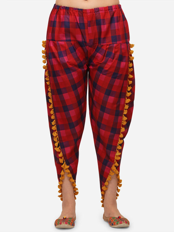 Black and Red Check Dhoti with Pompom Detailing (MFDHOTI02)